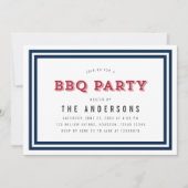 White Blue und Red Gingham GRILLEN Party Einladung (Vorderseite)