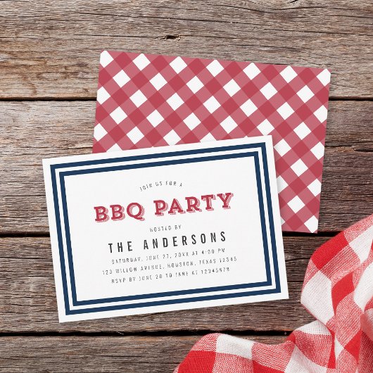 White Blue und Red Gingham GRILLEN Party Einladung