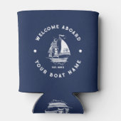 White & Blue Vintag Nautical Boat 2 Illustration Dosenkühler (Rückseite)