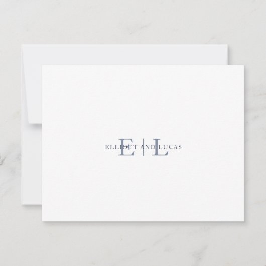 White Blue Wedding Monogram Note Card Mitteilungskarte (Vorderseite)