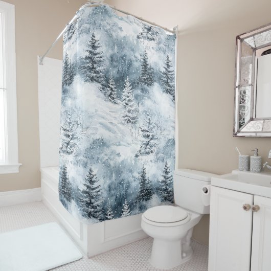 White Blue Weihnachtsbaumen Winterschnee Duschvorhang (Beispiel)