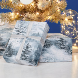 White Blue Weihnachtsbaumen Winterschnee Geschenkpapier