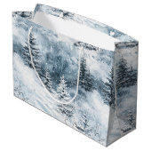White Blue Weihnachtsbaumen Winterschnee Große Geschenktüte (Rückseite Schrägansicht)