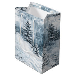 White Blue Weihnachtsbaumen Winterschnee Mittlere Geschenktüte