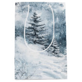 White Blue Weihnachtsbaumen Winterschnee Mittlere Geschenktüte (Vorderseite)