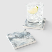 White Blue Weihnachtsbaumen Winterschnee Steinuntersetzer (Seitenansicht)