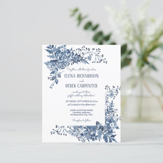 White Blue Wildblume Bird Floral Wedding (Stehend Vorderseite)