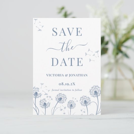 White Blue Wildblume Boho Wedding Save The Date (Stehend Vorderseite)