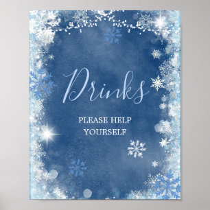 White Blue Winter Snowflake Brautparty Drinks Poster