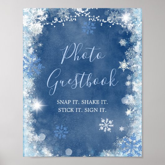 White Blue Winter Snowflake Bridal Foto Reisebuch Poster (Vorne)