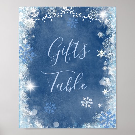 White Blue Winter Snowflake Bridal Geschenktisch Poster (Vorne)