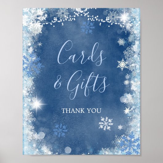 White Blue Winter Snowflake Bridal Karten und Gesc Poster (Vorne)