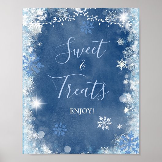 White Blue Winter Snowflake Bridal Sweet Leckereie Poster (Vorne)