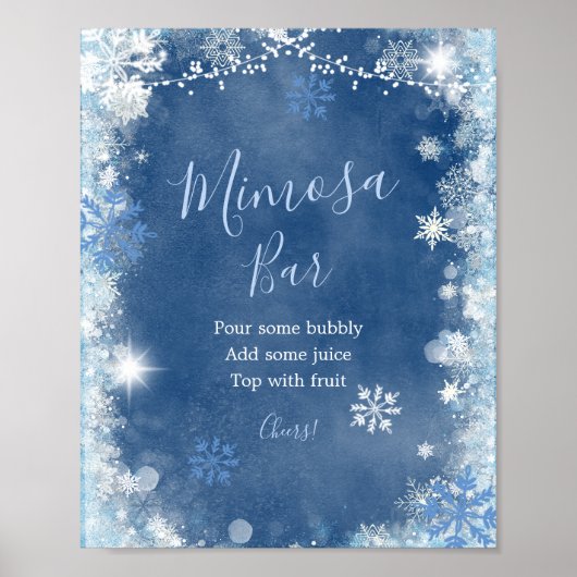 White Blue Winter Snowflake Dusche Mimosa Bar Poster (Vorne)