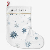 White Blue Winter Snowflakes Großer Weihnachtsstrumpf (Vorderseite)