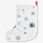 White Blue Winter Snowflakes Großer Weihnachtsstrumpf (Rückseite)
