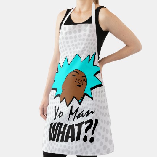 White blue Yo Man Was du Will Tasse Shot Comic Schürze (InSitu)