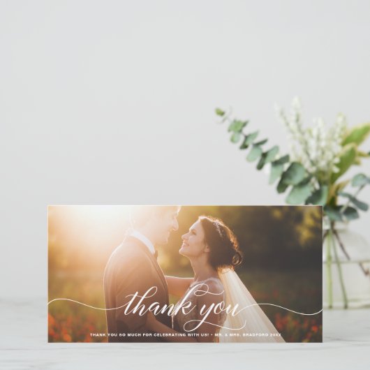 White Blüh Script Wedding Vielen Dank Dankeskarte (Stehend Vorderseite)