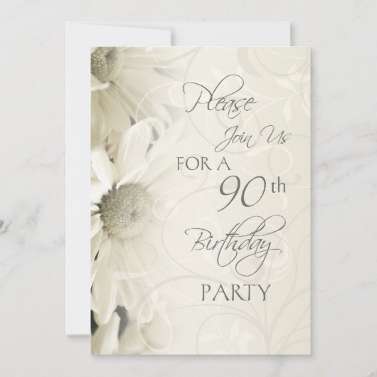 White Blume 90. Geburtstagsparty Einladungen (Vorderseite)