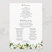 White Blume and Green Wreath Wedding Program Card Programm (Rückseite)