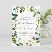White Blume and Green Wreath Wedding Program Card Programm (Stehend Vorderseite)