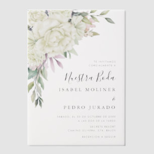 White Blume Bouquet Nuestra Boda Pergament Einladungen