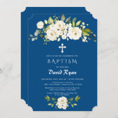 White Blume Classic Blue Boy Taufe Einladung (Vorne/Hinten)