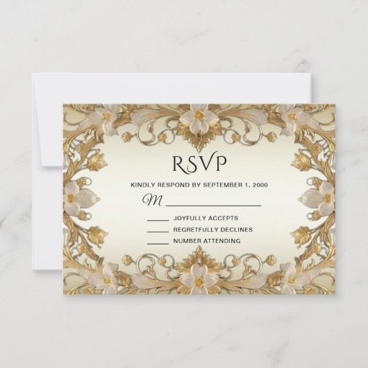 White Blume Decorative Gold RSVP Card Karte (Vorderseite)