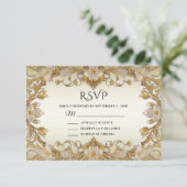 White Blume Decorative Gold RSVP Card Karte (Stehend Vorderseite)
