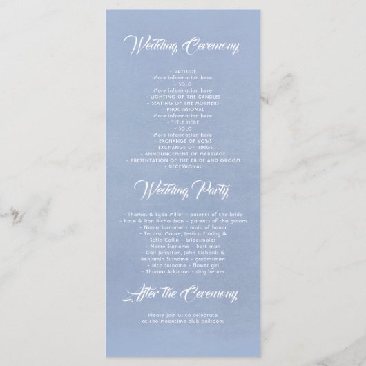 White Blume Dusty Blue Elegante Hochzeitsprogramme Programm (Rückseite)