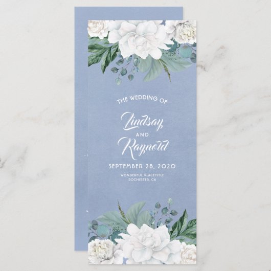 White Blume Dusty Blue Elegante Hochzeitsprogramme Programm (Vorne/Hinten)