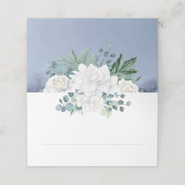 White Blume Dusty Blue Elegante Platzkarte