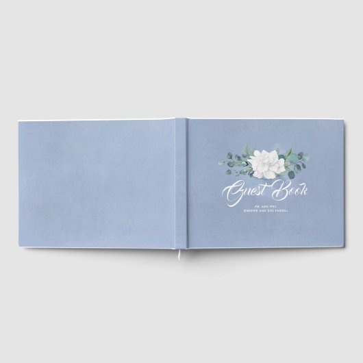 White Blume Dusty Blue Wedding Gästebuch (Voll)