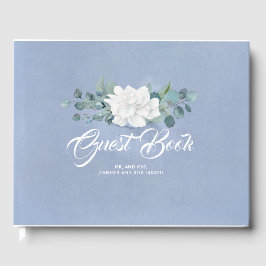 White Blume Dusty Blue Wedding Gästebuch