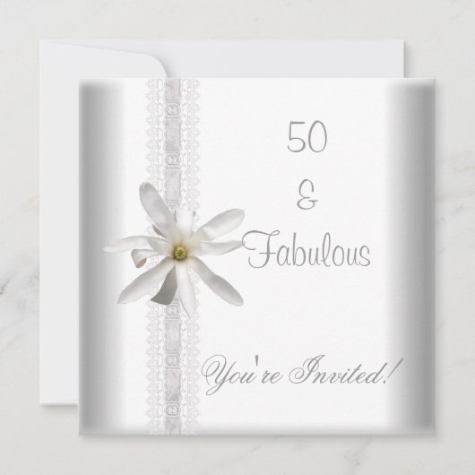 White Blume Fantastische 50. Geburtstagsparty Einladung (Vorderseite)