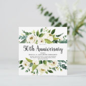White Blume Gold 50. Hochzeitstag Einladung (Stehend Vorderseite)