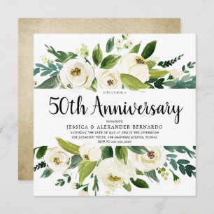 White Blume Gold 50. Hochzeitstag Einladung
