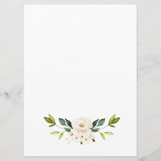 White Blume & Gold Frame Baby Dusche Menü Menükarte (Rückseite)