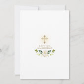 White Blume Gold Girl First Birthday & Baptisse Einladung (Rückseite)