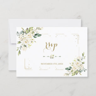 White Blume Gold Glitzer Frame Confetti Wedding RSVP Karte