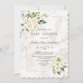 White Blume Gold Glitzer Marble Baby Dusche Einladung (Vorderseite)