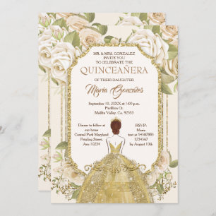 White Blume Gold Quinceanera mexikanische Geburtst Einladung