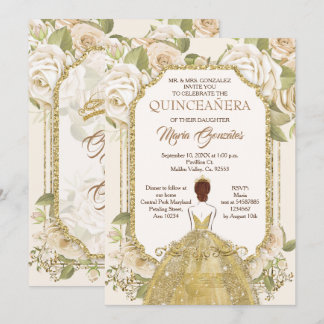 White Blume Gold Quinceanera mexikanische Geburtst Einladung