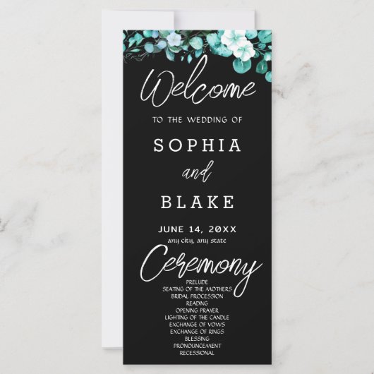 White Blume Greenerity Black Wedding Programm (Vorderseite)