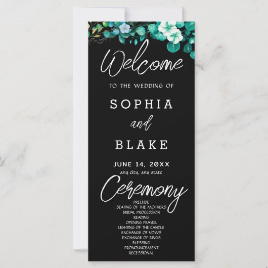 White Blume Greenerity Black Wedding Programm (Vorderseite)