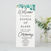 White Blume Greenery Off White Wedding Programm (Stehend Vorderseite)