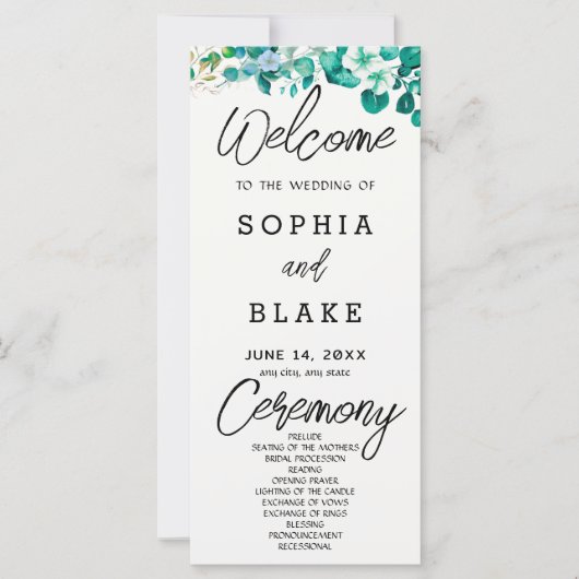 White Blume Greenery Off White Wedding Programm (Vorderseite)