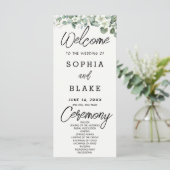 White Blume Greenery Off White Wedding Programm (Stehend Vorderseite)