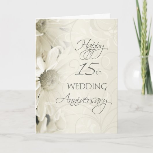 White Blume Happy 15 th Wedding Anniversary Card Karte (Vorderseite)