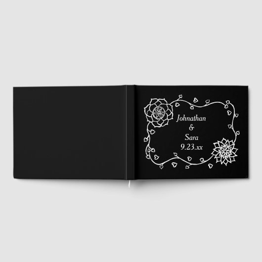 White Blume & Hearts auf Black Wedding Gästebücher Gästebuch (Voll)